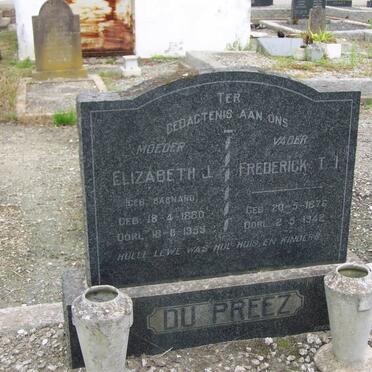 PREEZ Frederick T.I., du 1876-1942 &amp; Elizabeth J. BARNARD 1880-1959