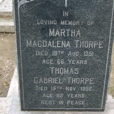 THORPE Thomas Gabriel -1952 &amp; Martha Magdalena -1951