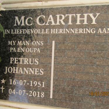 MCCARTHY Petrus Johannes 1951-2018