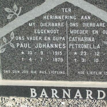 BARNARD Paul Johannes 1915-1979 &amp; Catharina Petronella 1915-1999