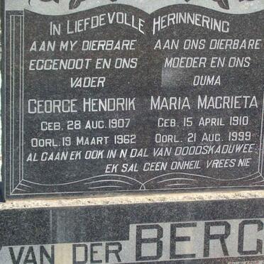 BERG George Hendrik, van der 1907-1962 &amp; Maria Magrieta 1910-1999