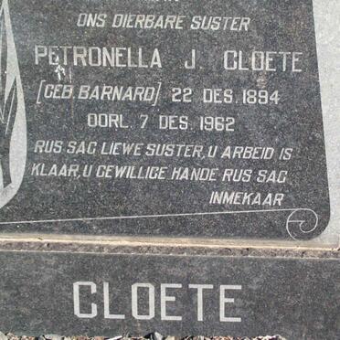 CLOETE Petronella J. nee BARNARD 1894-1962