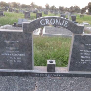 CRONJE Andries Lodewicus 1907-1979 & Martha M.M. VAN NIEKERK 1914-1977