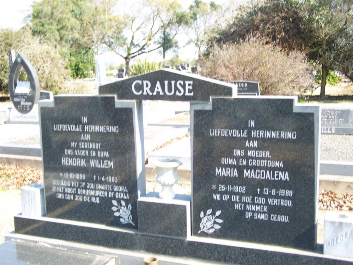CRAUSE Hendrik Willem 1899-1983 &amp; Maria Magdalena 1902-1989