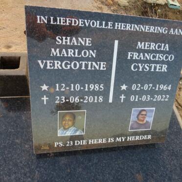 CYSTER Mercia Francisco 1964-2022 :: VERGOTINE Shane Marlon 1985-2018