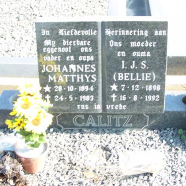 CALITZ Johannes Matthys 1894-1983 &amp; I.J.S. 1898-1992