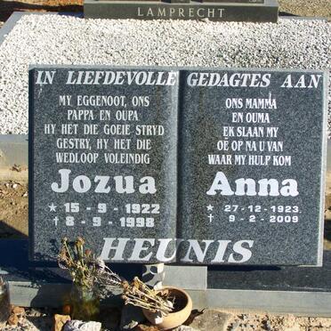 HEUNIS Jozua 1922-1998 &amp; Anna 1923-2009