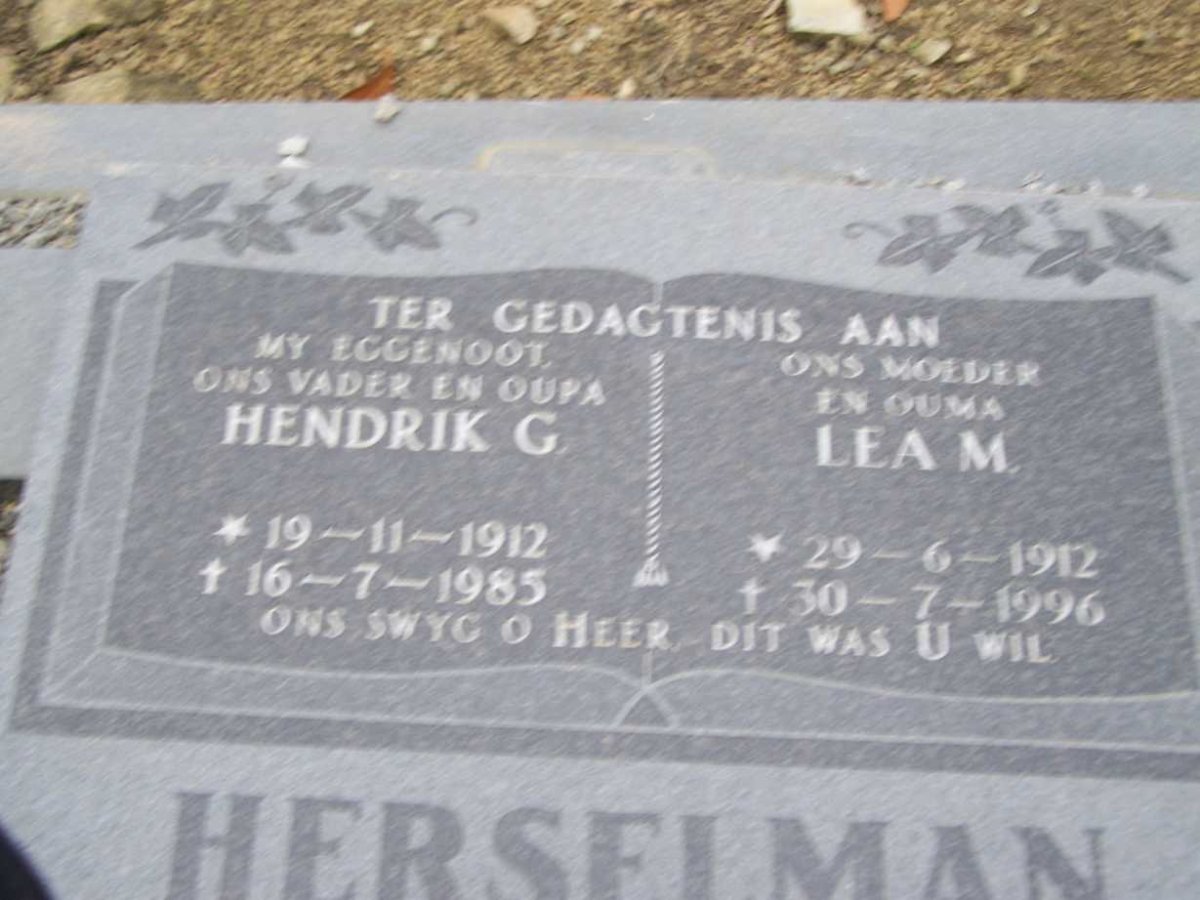 HERSELMAN Hendrik G. 1912-1985 &amp; Lea M. 1912-1996
