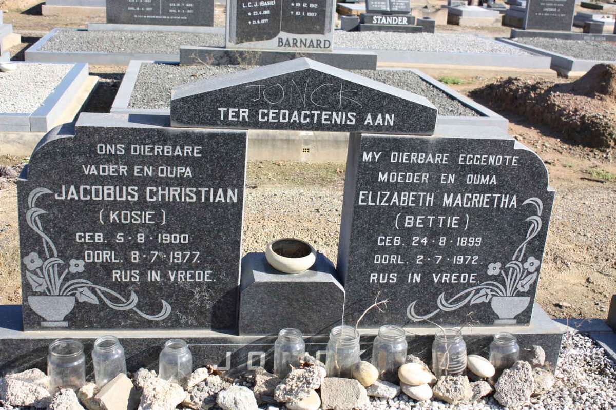 JONCK Jacobus Christian 1900-1977 &amp; Elizabeth Magrietha 1899-1972