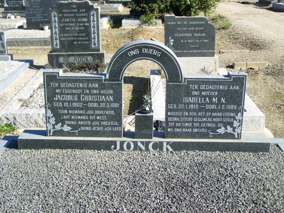 JONCK Jacobus Christiaan 1902-1961 &amp; Isabella M.N. 1915-1988