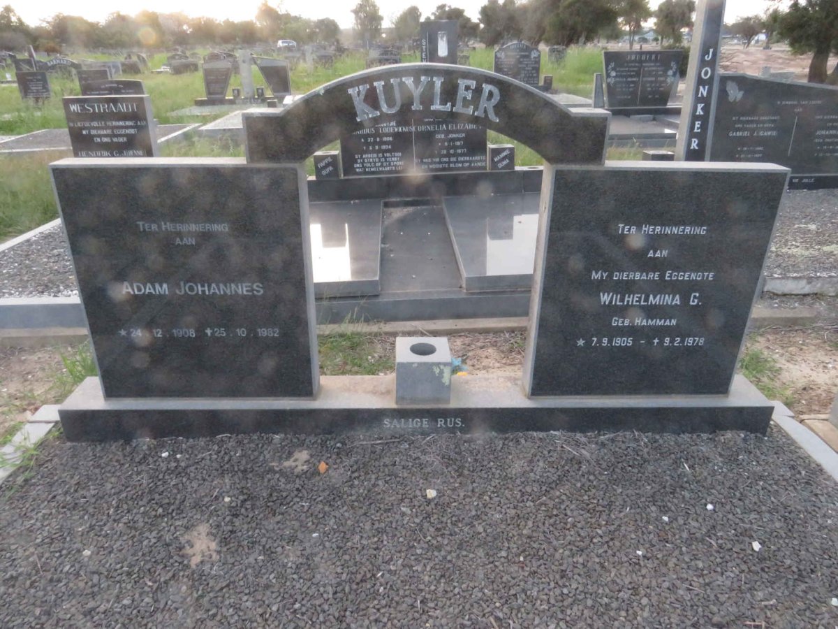 KUYLER Adam Johannes 1908-1982 & Wilhelmina G. HAMMAN 1905-1978
