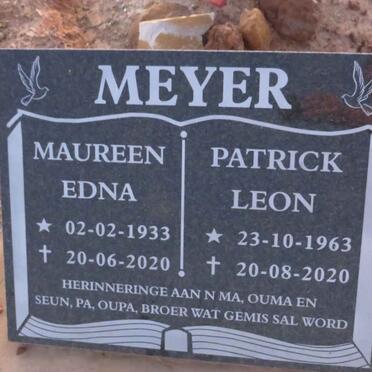 MEYER Patrick Leon 1963-2020 :: MEYER Maureen Edna 1933-2020 