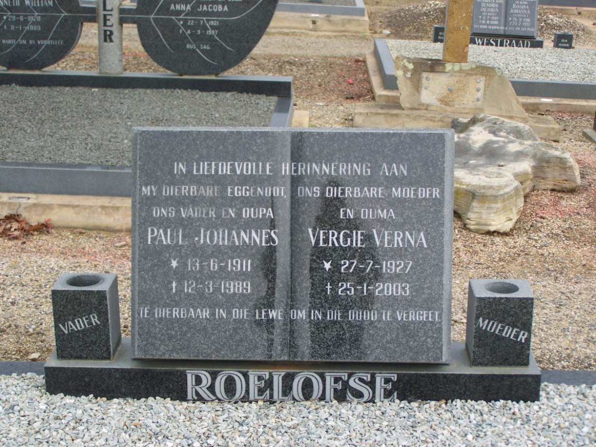 ROELOFSE Paul Johannes 1911-1989 &amp; Vergie Verna 1927-2003