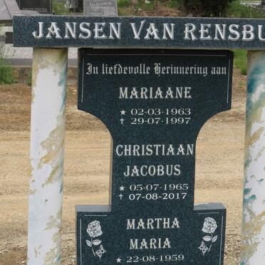RENSBURG Martha Maria, Jansen van 1959- :: JANSEN VAN RENSBURG Mariaane 1963-1997 :: JANSEN VAN RENSBURG Christiaan Jacobus 1965-2017