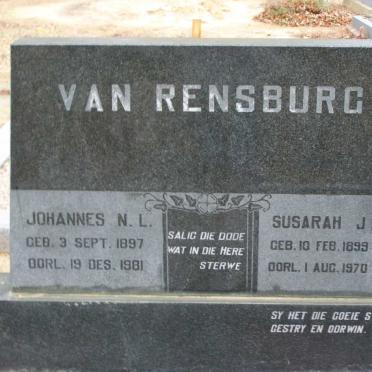 RENSBURG Johannes N.L., van 1897-1981 &amp; Susarah J. 1899-1970