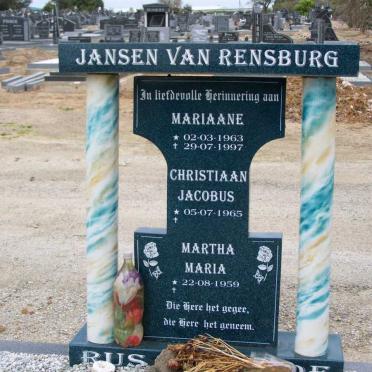 RENSBURG Mariaane, Jansen van 1963-1997 :: JANSEN VAN RENSBURG Christiaan Jacobus 1965- &amp; Martha Maria 1959-