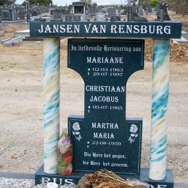 RENSBURG Mariaane, Jansen van 1963-1997 :: JANSEN VAN RENSBURG Christiaan Jacobus 1965- &amp; Martha Maria 1959-