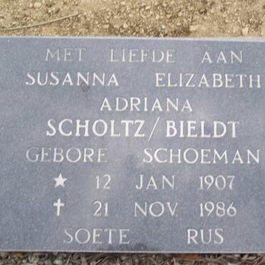 SCHOLTZ Susanna Adriana Elizabeth nee SCHOEMAN 1907-1986