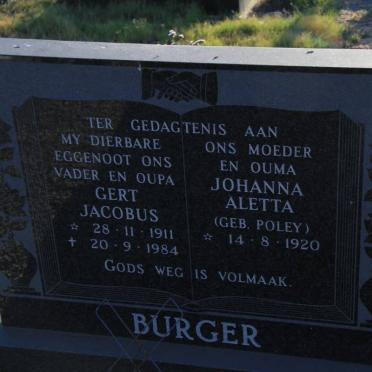 BURGER Gert Jacobus 1911-1984 &amp; Johanna Aletta POLEY 1920-
