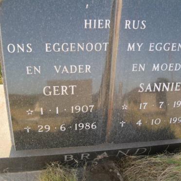 BRAND Gert 1907-1986 &amp; Sannie 1910-1997