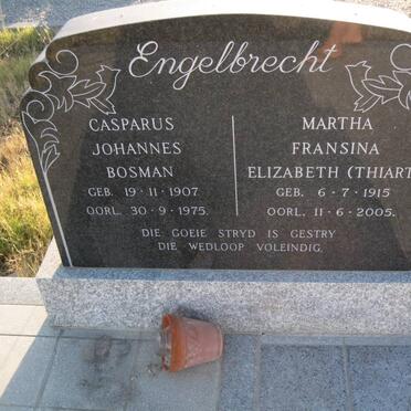 ENGELBRECHT Casparus Johannes Bosman 1907-1975 &amp; Martha Fransina Elizabeth THIART 1915-2005