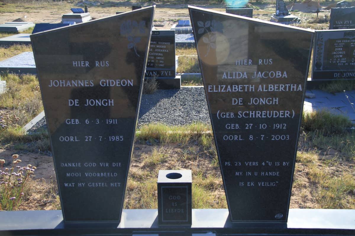 JONGH Johannes Gideon, de 1911-1985 &amp; Alida Jacoba Elizabeth Albertha SCHREUDER 1912-2003