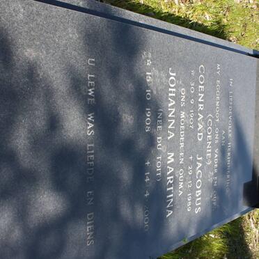 GROENEWALD Coenraad Jacobus 1907-1989 &amp; Johanna Martina du TOIT 1908-2000