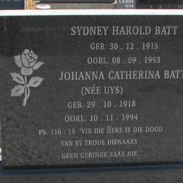 BATT Sydney Harold 1915-1993 &amp; Johanna Catherina UYS 1918-1994