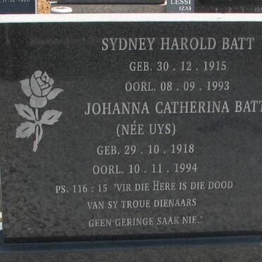 BATT Sydney Harold 1915-1993 &amp; Johanna Catherina UYS 1918-1994