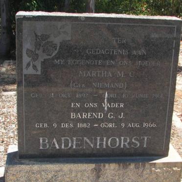 BADENHORST Barend G.J. 1882-1966 &amp; Martha M.C. NIEMAND 1892-1961