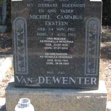 DEWENTER Michiel Casparus Eksteen, van 1912-1961 &amp; Petronella Hendrina 1918-2010 :: VAN DEWENTER Petronella Hendrina 1943-20