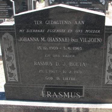 ERASMUS Rasmus D.J. 1907-1971 &amp; Johanna M. VILJOEN 1909-1965