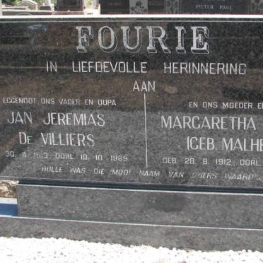 FOURIE Jan Jeremias De Villiers 1913-1989 &amp; Margaretha Jacoba MALHERBE 1912-2002