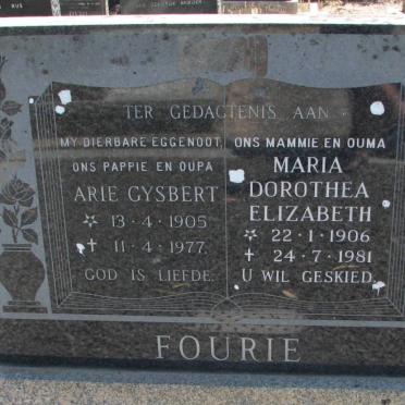 FOURIE Arie Gysbert 1905-1977 &amp; Maria Dorothea Elizabeth 1906-1981