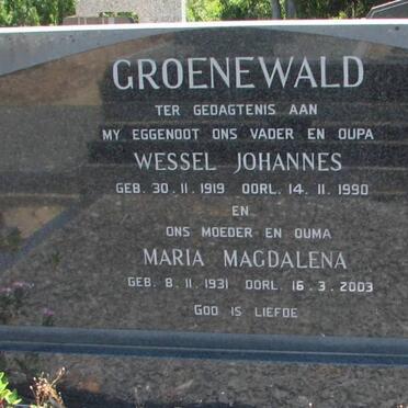 GROENEWALD Wessel Johannes 1919-1990 &amp; Maria Magdalena 1931-2003