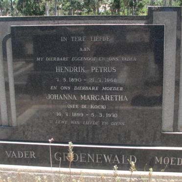 GROENEWALD Hendrik Petrus 1890-1968 &amp; Johanna Margaretha DE KOCK 1899-1970
