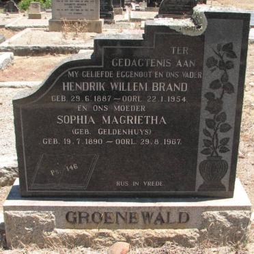GROENEWALD Hendrik Willem Brand 1887-1954 &amp; Sophia Magrietha GELDENHUYS 1890-1967