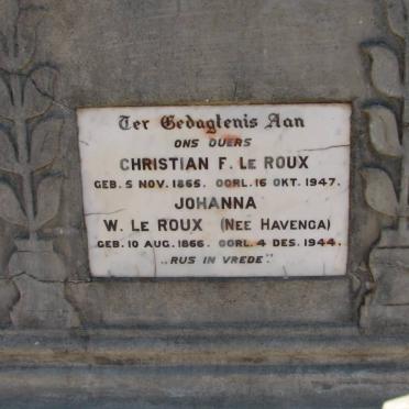 ROUX Christian F., le 1865-1947 &amp; Johanna W. HAVENGA 1866-1944