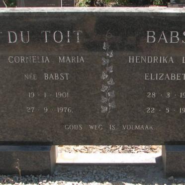 TOIT Cornelia Maria, du nee BABST 1901-1976 :: BABST Hendrika Louise Elizabeth 1908-1984