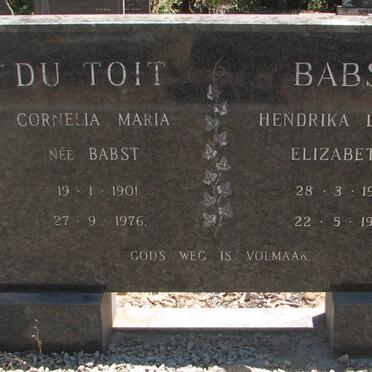 TOIT Cornelia Maria, du nee BABST 1901-1976 :: BABST Hendrika Louise Elizabeth 1908-1984