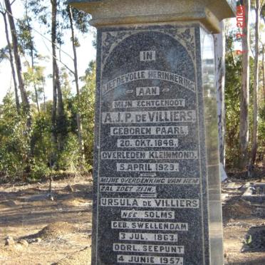 VILLIERS A.J.P., de 1848-1929 &amp; Ursula SOLMS nee SWELLENDAM 1863-1957