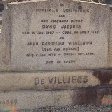 VILLIERS David Jacobus, de 1867-1952 &amp; Anna Christina Wilhelmina VAN BRAKEL 1875-1925