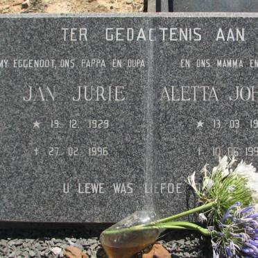 ? Jan Jurie 1929-1996 &amp; Aletta Johanna 1934-1998