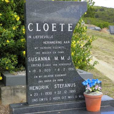CLOETE Hendrik Stefanus 1930-1999 &amp; Susanna M.M.J. JANSE VAN RENSBURG 1933-1990