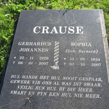 CRAUSE Gerhardus Johannes 1929-2007 &amp; Sophia BARNARD 1934-2007