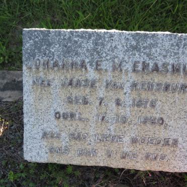ERASMUS Johanna E.M. nee JANSE VAN RENSBURG 1876-1960