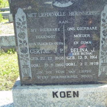 KOEN Gertjie J.P. 1908-1966 &amp; Delina J. BOTHA 1914-1979
