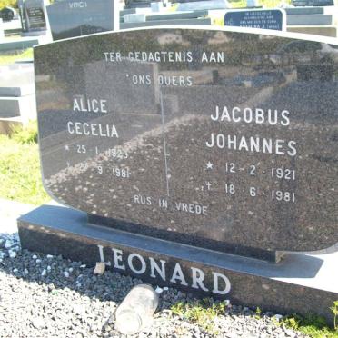 LEONARD Jacobus Johannes 1921-1981 &amp; Alice Cecelia 1923-1981