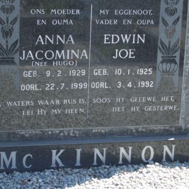 Mc KINNON Edwin Joe 1925-1992 &amp; Anna Jacomina HUGO 1929-1999