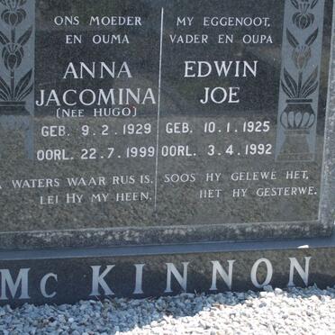 Mc KINNON Edwin Joe 1925-1992 &amp; Anna Jacomina HUGO 1929-1999